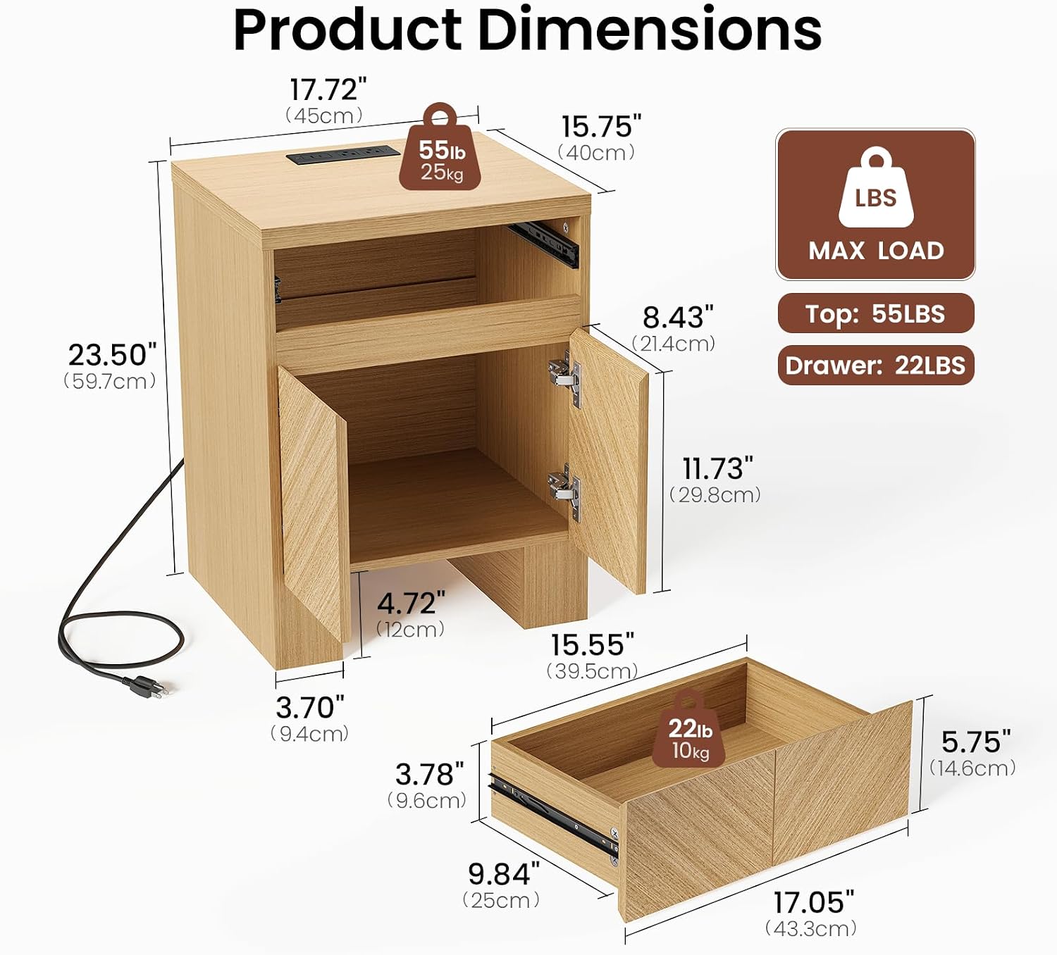 ModernMate Living Room Table Sets of 3, 70" Modern TV Stand & 2 Nightstands with Drawer, Wood Living Room Set with Charging Station & USB Ports, Chevron Pattern Design, Thick Legs, Natural Oak