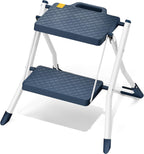 URACKIFY 2 Step Stool Ladder, Folding Step Ladders for Home, 330lb Cap,Blue | Non-Slip Feet, Release Button for Safety, Lightweight Foldable Step Stool for Kitchen & Farage Use. Easy to Carry & Store