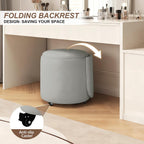 JPBSTO Rolling Round Vanity Chair with Storage, Swivel Makeup Chair with Folding Back, PU Leather Small Upholstered Ottoman for Bedroom Living Room