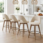 Zesthouse Swivel Bar Stools Set of 2, Wood Counter Height Chairs with Backs | 26" Wooden Bar Stools with Distressed Solid Wood Leg, Upholstered Linen Fabric Barstools, Vintage Kitchen Island Chair, Beige