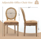 French Country Dining Chairs Set of 4,Upholstered Chairs with Rattan Round Back,Solid Wood Legs,for Living Room,Kitchen,Restaurant,Light Brown