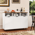 LOKO 47" W Buffet Sideboard, Kitchen Storage Cabinet with 3 Open Compartments, 3 Doors, 5-Position Adjustable Shelves, Coffee Bar Cabinet, Accent Sideboard for Living Room, White