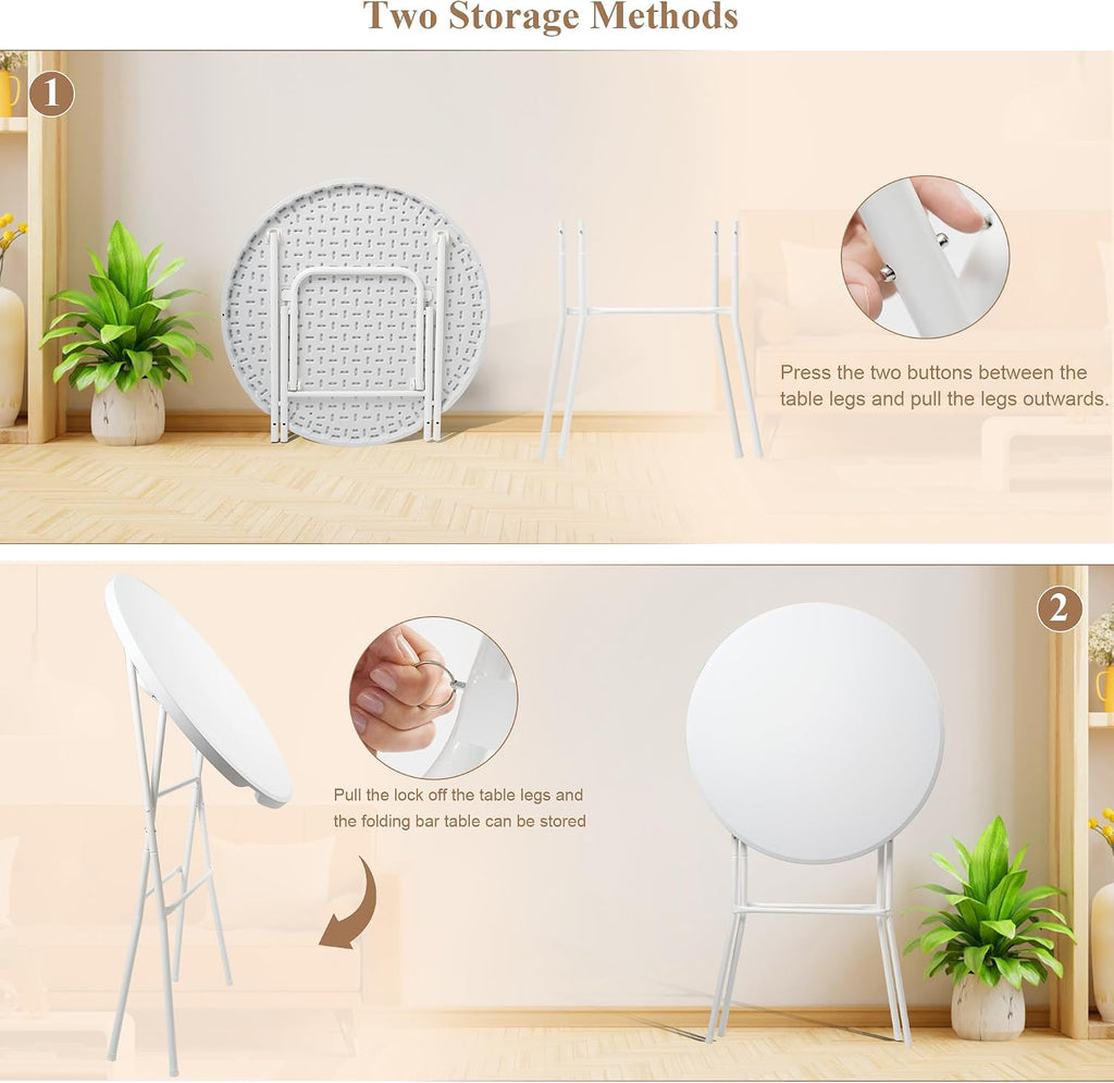 Folding Round Table, 32in Cocktail Table, High Top Table with Removable Legs, Foldable Bar Tables, Pub Tables for Weddings, Parties,Patio, Business Events (White, 32" Round - Set of 2)