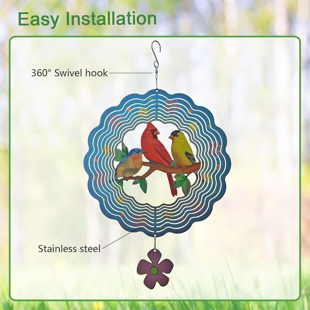 Birds Wind Spinner,Metal Wind Spinners for Outdoor,3D Double Sided Hanging Decor for Indoor,Outdoor,Unique Gifts for Women