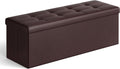 SONGMICS Storage Ottoman Bench, 43.3 Inches Folding Foot Rest Stool | PU Leather, Easy Assembly, for Living Room, Bedroom, Entryway, Rustic Walnut and Ink Black, MINOTA Collection ULSF703