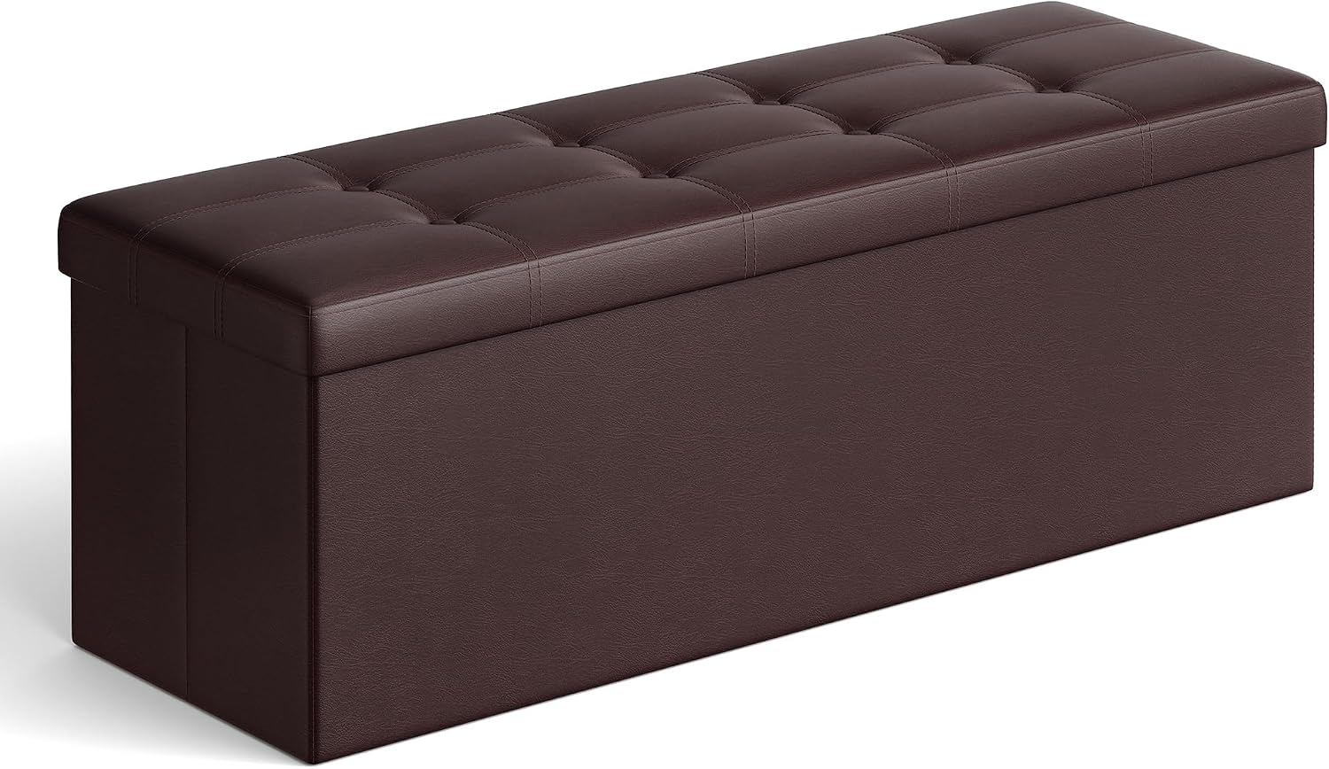 SONGMICS Storage Ottoman Bench, 43.3 Inches Folding Foot Rest Stool | PU Leather, Easy Assembly, for Living Room, Bedroom, Entryway, Rustic Walnut and Ink Black, MINOTA Collection ULSF703