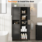 Homleke Tall Bathroom Storage Cabinet with 2 Doors, 67"H Narrow Storage Cabinet with Adjustable Shelves& Anti-Tip Design, Reversible Door Installation, Easy Assembly, 11.8 x 15.7 x 66.9 Inches, Black