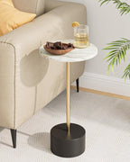 Drink Table Pedestal, Round Side Table, Drink Tables for Small Spaces, Pedestal End Table, Small Pedestal Table (Black Gold)