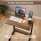 Folding TV Trays Set of 2 , Adjustable Height TV Trays for Eating on Couch | TV dinner tray table with tablet&phone slots,c shaped end table,laptop desk for sofa,bedside,recliner,dining,working,gaming