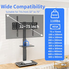 Afaloona Rolling TV Stand with Power Outlet for 32-75" TV, Max Load 110 lbs | Mobile TV cart with 18 height adjustments, ±30° swivel, media shelf and Max VESA 600×400mm for living room office and outdoor