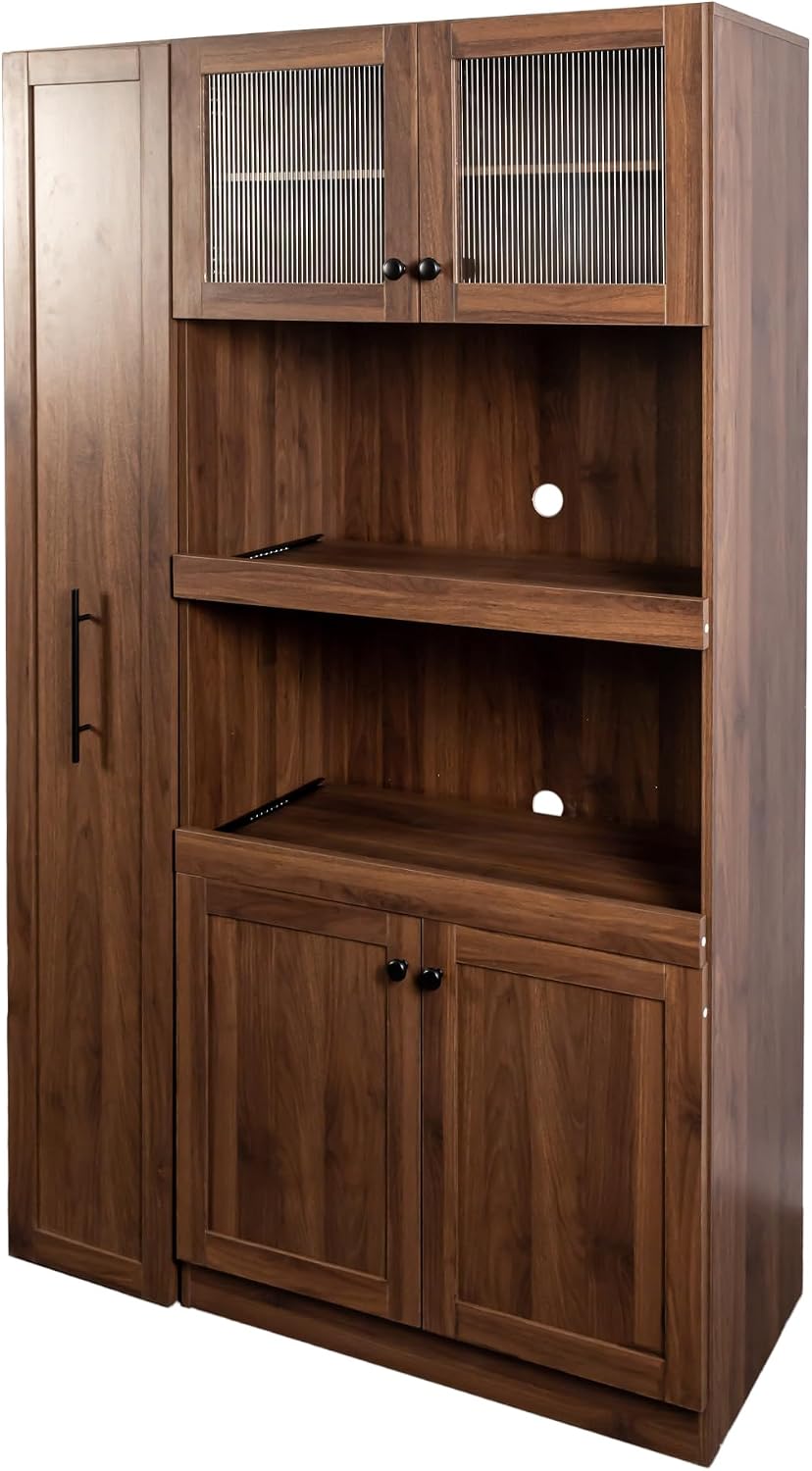 Jmyab 70.87" Kitchen Pantry Cabinet, Kitchen Pantry Cabinet with Storage Shelves, Farmhouse Storage with 4 Doors, Tall Organizers for Living Room Dining Room, Walnut