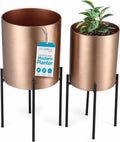 BIRDROCK HOME 2pc Modern Planter with Stand - Elevated Plant Holder for Indoor/Outdoor Use - Sturdy Black Floor Standing Pot Stand for Houseplants, Trees, and Flowers - Small Large - Bronze