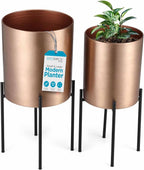 BIRDROCK HOME 2pc Modern Planter with Stand - Elevated Plant Holder for Indoor/Outdoor Use - Sturdy Black Floor Standing Pot Stand for Houseplants, Trees, and Flowers - Small Large - Bronze