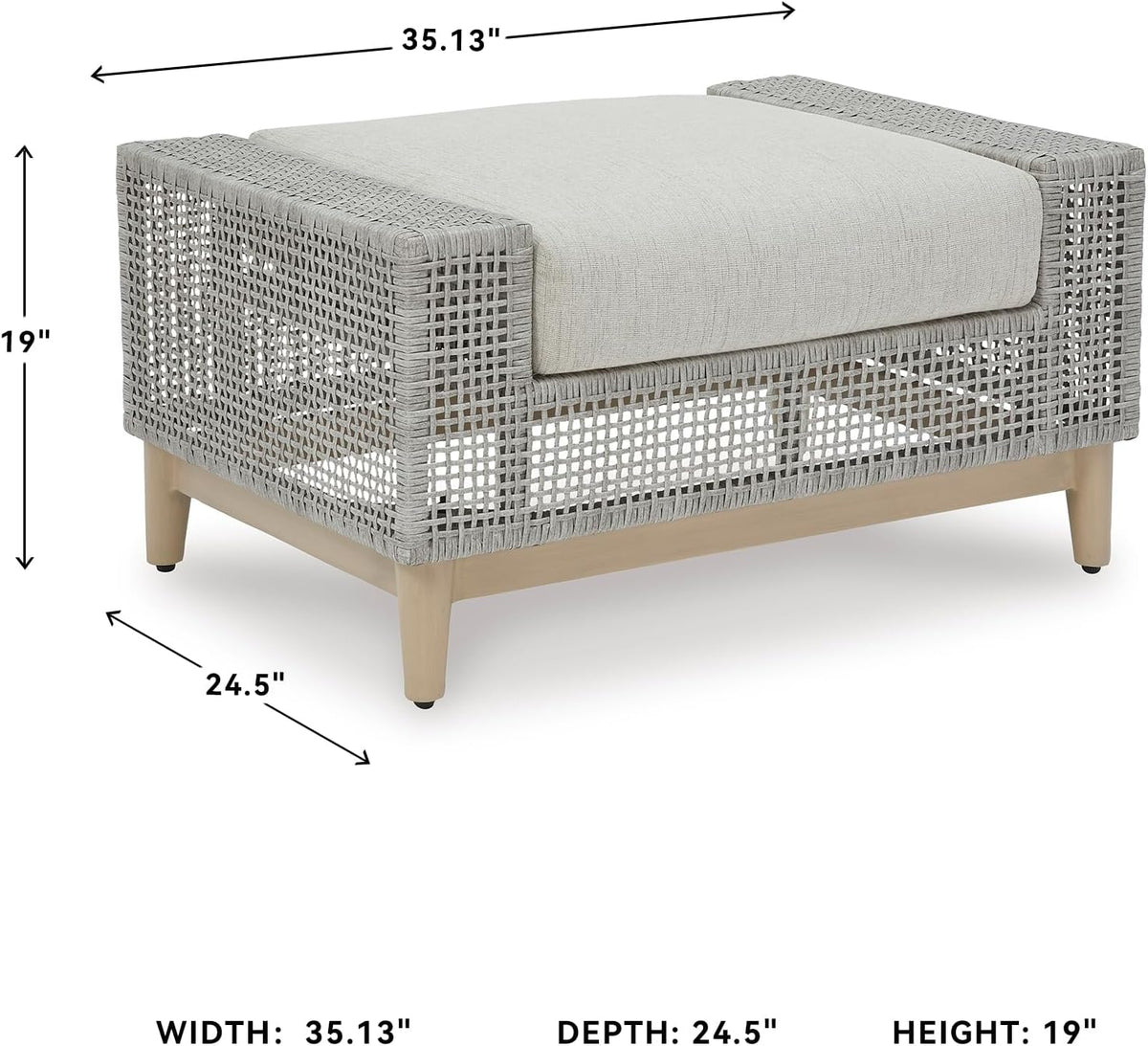 Signature Design by Ashley Seton Creek Casual Nuvella Weather Resistant Fabric Outdoor Ottoman with Cushion, Light Gray & Light Brown