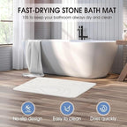 Stone Bath Mat Diatomaceous Earth Shower Mat Non-Slip Super Absorbent Diatomite Stone Mats for Bathroom Floor/Kitchen Counter Quick Drying Natural Easy to Clean(23.6''×15.4" White)