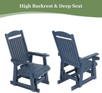 Poly Lumber Patio Glider for One Person, with Cup Holders, High Backrest and Deep Contoured Seat, HIPS Material, All-Weather Resistant, Heavy Duty 700 LBS (Navy Blue)