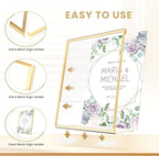 Acrylic Gold Frames 8 x10, Slanted Back Gold Picture Frames Table Acrylic Sign Holder for Photos Wedding Table Numbers and Art Display with Removable Clear Sticky Dots，6 Pack