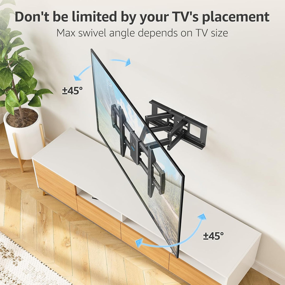 MOUNTUP Full Motion TV Wall Mount for 42-82'' TV, Holds 100lbs Fit 16" Stud | Full-motion TV mount tilts up 5° and down 10° for anti-glare, swivels ±45°, extends 15.7" and retracts 3" for space-saving