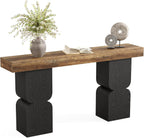63-Inch Console Table, Heavy-Duty Look, Behind Couch Sofa Table, Color Blocking Design, Bold Structural Presence, Modern Entryway Furniture for Living Room, Hallway, Foyer, Brown + Black