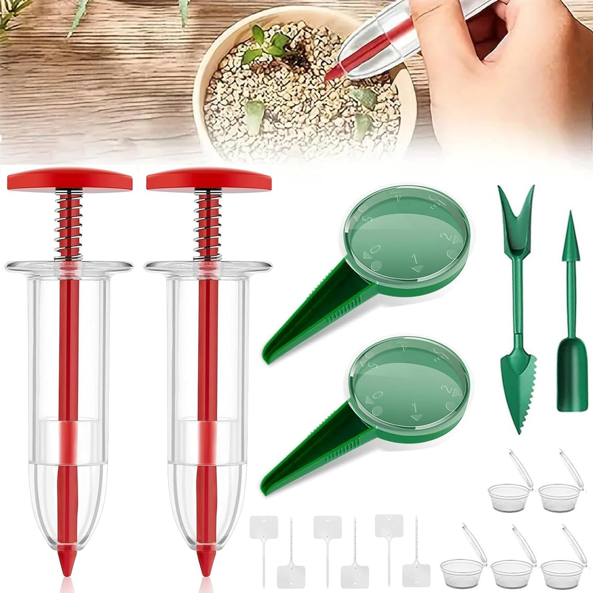 17 PCS Mini Seed Spreader, New Mini Gardening Spreaders, Mini Sowing Seed Dispenser, Reusable Handheld Small Seed Planter Tool for Tiny Seeds