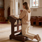 Kneeler for Prayer – Wooden Prayer Bench Kneeler, Padded Faux Leather Kneeling Pad, Space-Saving 23" L X 20" W for Home ChurcWorship Ebony