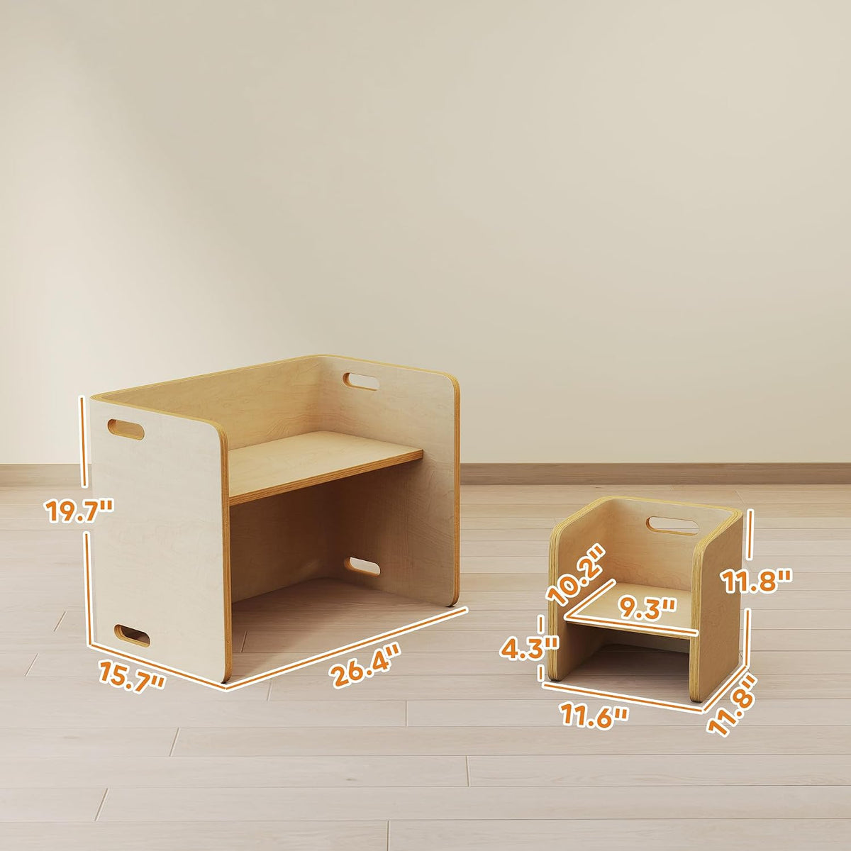 Qaba Kids Table and Chair Set, Adjustable Height Toddler Learning Desk | Natural Finish Children Furniture Set for Ages 3-8 with Adjustable Play and Study Space