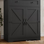 HOSTACK 71" Tall Pantry Cabinet, Farmhouse Kitchen Pantry with Storage Shelves, Barn Doors Food Storage Cabinet, Freestanding Kitchen Hutch with Large Drawer for Dining Room, Living Room, Black