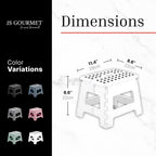 JS Gourmet Folding Step Stool - Set of 2, Sturdy Plastic Stool 9-inch | Lightweight Non Slip, Holds Up to 300 lbs, Collapsible Stool for Kitchen, Bathroom, Garden, & Camping Use - White