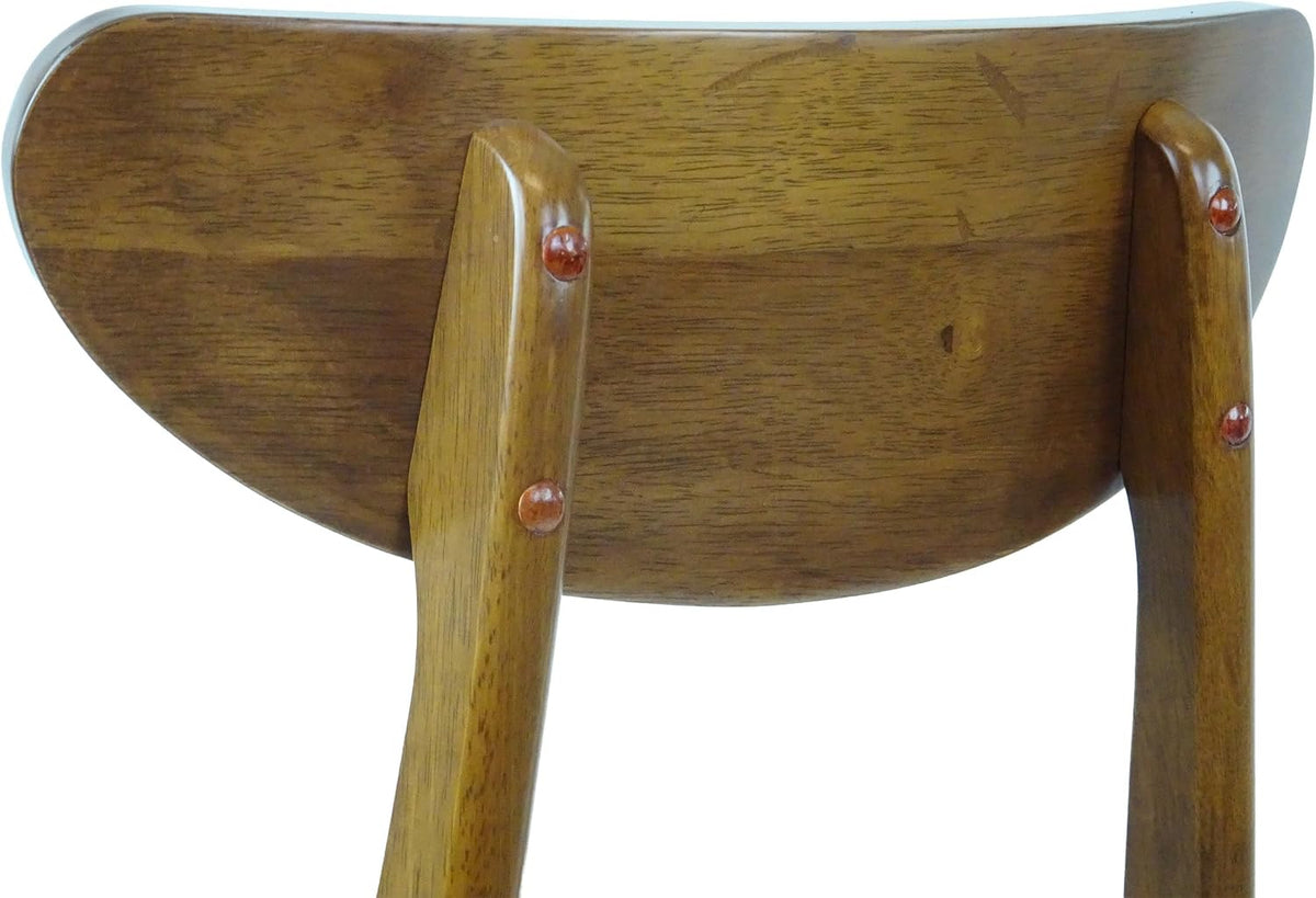 Set of 3 Dining Kitchen Round Table and 2 Yumiko Side Chairs Solid Wood w/Padded Seat Medium Brown