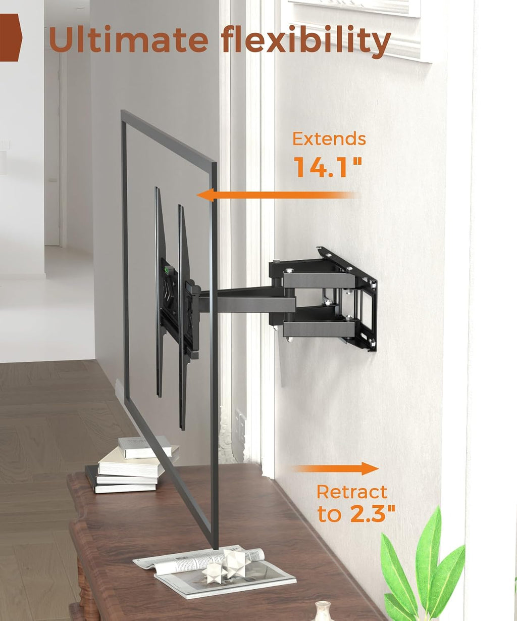 TV Wall Mount for 32-65 inch TVs, Full Motion Wall Mount TV Bracket | Articulating Dual Arms, Swivel Tilt Extension, Max VESA 400x400mm, Fits 12" 16" Wood Studs up to 77 lbs