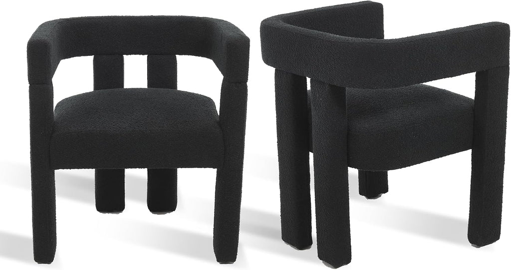 Modern Dining Chair Set of 2 / Living Room Chairs, Fabric Armchair, Upholstered Barrel Chair for Living Room Kitchen Reception (Black Teddy, Set of 6)