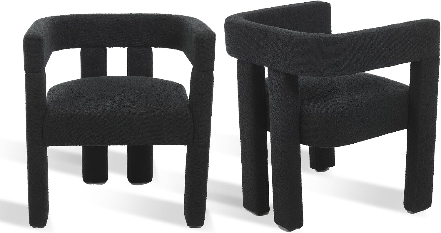 Modern Dining Chair Set of 2 / Living Room Chairs, Fabric Armchair, Upholstered Barrel Chair for Living Room Kitchen Reception (Black Teddy, Set of 6)