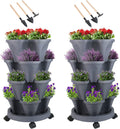 Vertical Planter 4 Tier Stackable Planters Garden Planters Strawberry Herb Flower and Vegetable Planter Indoor Outdoor Gardening Pots with Removable Wheels and Tools
