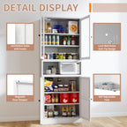 Kitchen Pantry Cabinet,72" White Pantry Storage Cabinet with Adjustable Shelves and Glass Doors,Freestanding Cupboard,Metal Pantry Cabinets with Handle for Living Room Kitchen Assembly Required