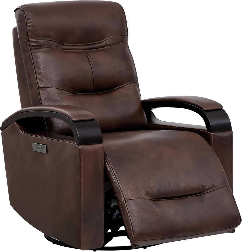 CHITA Genuine Leather Power Swivel Glider Rocker Recliner, Cognac Brown