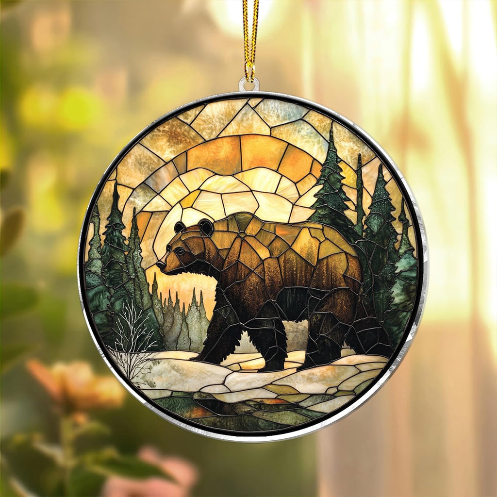 Bear Suncatcher – Grizzly Bear Window Hanging Art for Cabin Decor, Rustic Nature Wildlife Gift for Outdoors Lovers – Forest Animal Window Ornamen, Nature Lover Gift for Outdoors Enthusiastst (Sun-29)