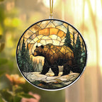 Bear Suncatcher – Grizzly Bear Window Hanging Art for Cabin Decor, Rustic Nature Wildlife Gift for Outdoors Lovers – Forest Animal Window Ornamen, Nature Lover Gift for Outdoors Enthusiastst (Sun-29)