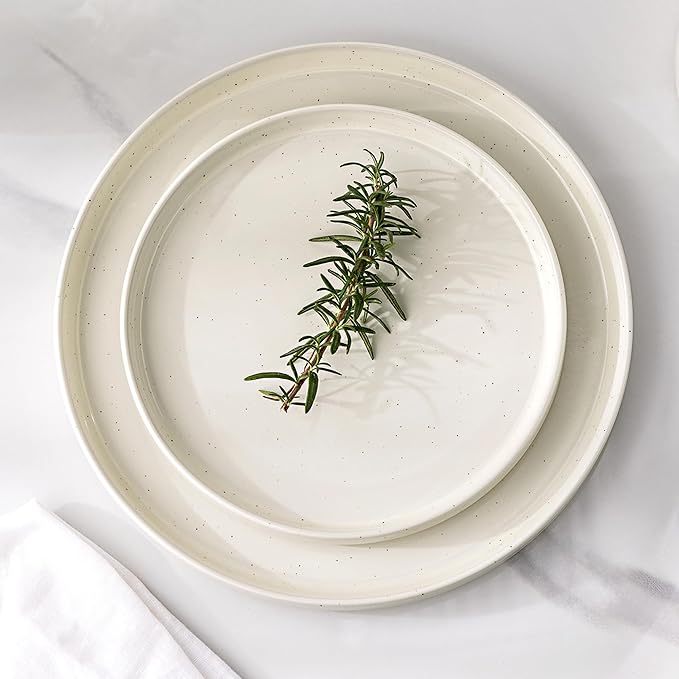 GBHOME Dinnerware Set for 4, 12 Piece Speckled Plates and Bowls Set with Glazed Bottom, Chip & Scratch Resistant Stoneware Plates Sets, Dishwasher & Microwave Safe Dishes (Light Beige, Service for 4)