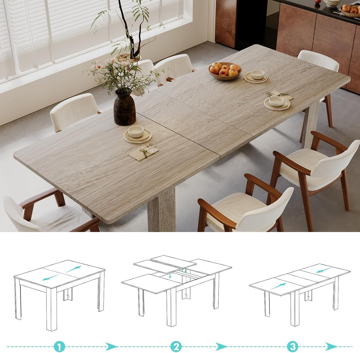 Extendable Dining Table for 6-10 Person, 55" to 86" Modern Dining Room Table, Rectangular Kitchen Table, Oak