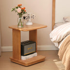 YESWOOD C Shaped End Table, Solid Wood Side Table, Small Rolling Side Table with 4 Lockable Wheels, 2-Tier Wood Bedside Table, End Tables Living Room, Bed Side Tables Bedroom, Home Office(19.69" H)