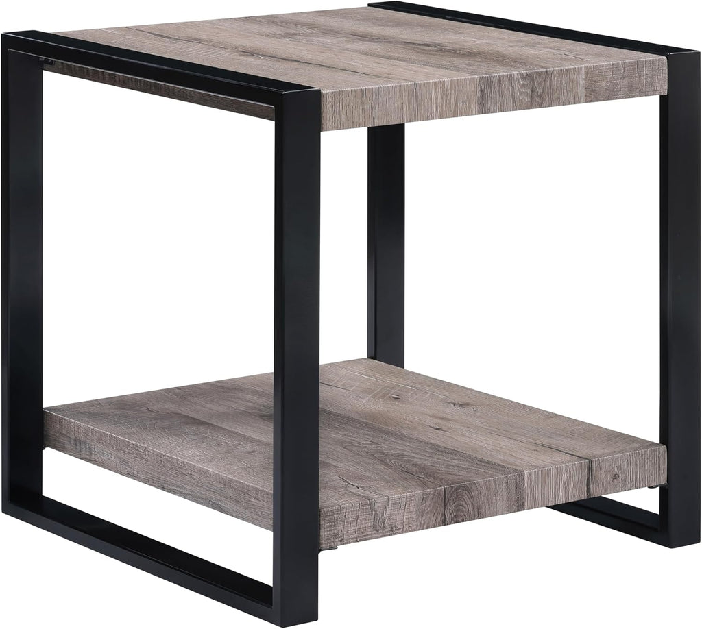 Brown/Gray Finish End Table, Small Side Table for Couch, Bedside Table for Small Space, Living Room, Easy Assembly, Wood 23.5"x23.5"x23.5"