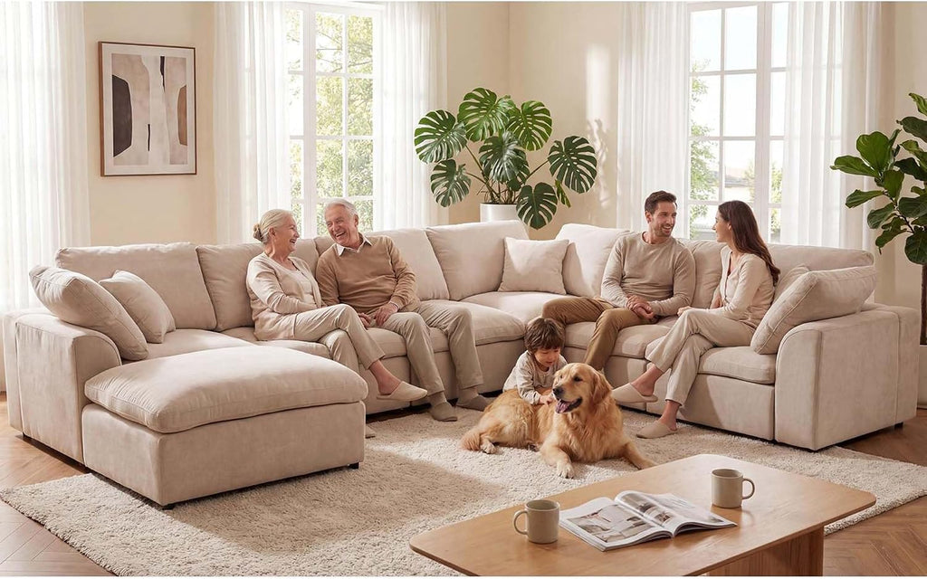 KIVENJAJA 130.3" Oversized Modular Sectional Cloud Sofa Couch, Beige