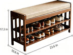 SACSTAR Shoe Rack and Storage Bench for Entryway, 2-Tier Upholstered Shoe Organizer with Cushion, 17.3" x 10.6" x 23.6" Compact Shoe Bench for Hallway, Living Room, Bedroom