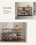 VASAGLE Shoe Rack, 4-Tier Shoe Storage Organizer for Entryway and Closet, Holds 15-18 Pairs of Shoes, 3 Fabric Shelves, Steel Frame, Industrial, Rustic Brown and Black ULBS135B01