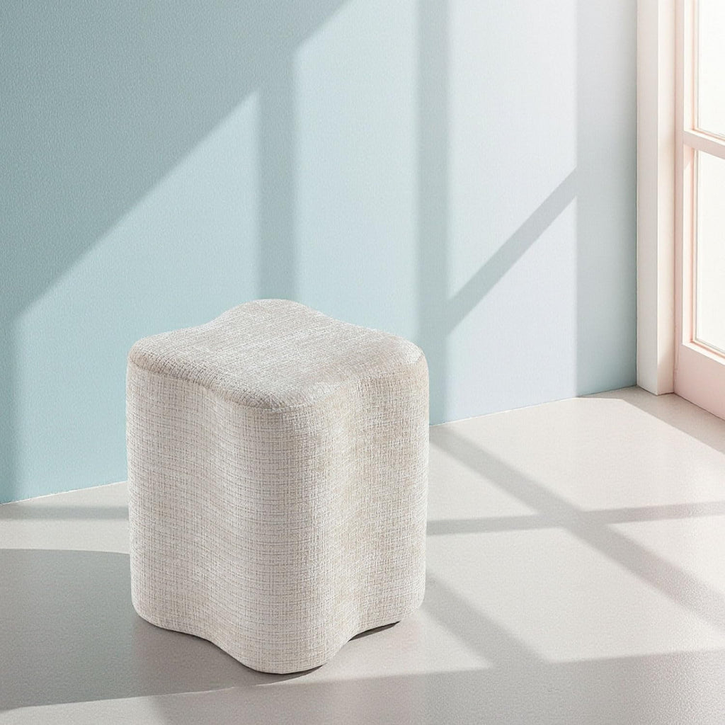 Get Set Style 14.4 Inch Flowers Shaped Ottoman,Modern Chenille Ottoman Vanity Stool for Living Room Comfortable Pouf Extra Seating,Stylish Sofa Foot Rest (Beige)