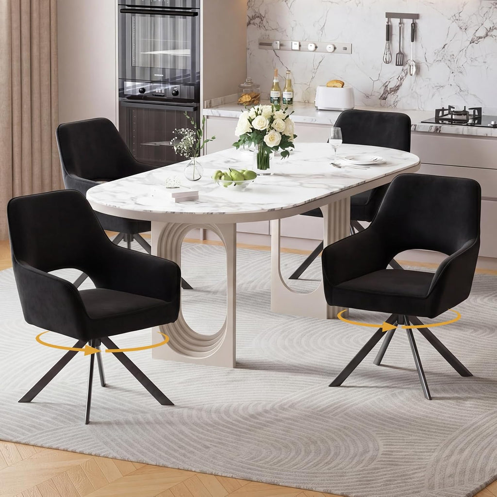 Furniliving Modern Swivel Dining Chairs Set of 4, Upholstered Chenille Dining Room Chairs with Thicken Cushion, 360° Rotating Kitchen Chairs with Metal Legs for Dining Room, Living Room