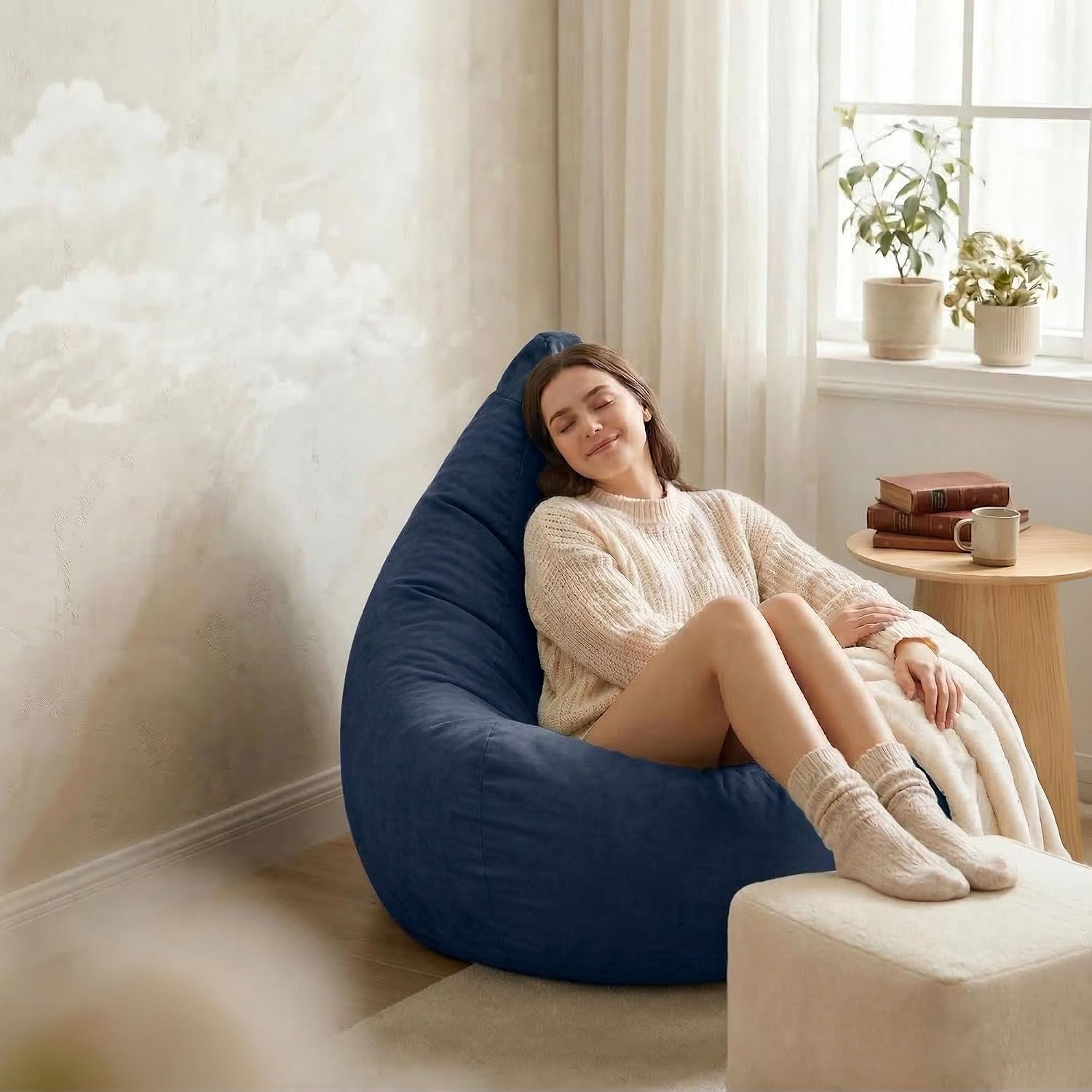 Gouchee Home Easy Collection Bean Bag Chair for Kids and Adults - Ink - Beanbag Couch for Indoor Living Spaces - Cozy Chair, Stylish, and Comfy Lazy Sofa Chair for Reading, Gaming, and More