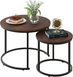 aboxoo Coffee Table Nesting Side Round Set of 2 End Table Top Sturdy Metal Frame Desk Centerpiece Living Room Bedroom Apartment Modern Industrial Simple Nightstand