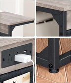 C-Shaped End Table with Fast-Charging Station, Small Couch Side Table with Storage Bag, Sofa TV Tray Table for Living Room, Bedroom, Bedside ET-GY-W1