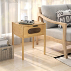Giantex Bamboo Nightstand Set of 2, Mid Century Modern Bedside Table with Tempered Glass Decorated Drawer, Boho End Table for Bedroom, Living Room and Small Spaces, 16" L x 16" W x 20" H, Natural